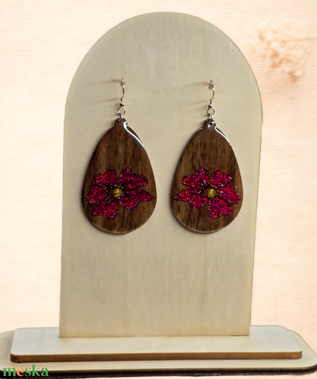 Bordó Virág � csillámos virágos fa fülbevaló - ékszer - fülbevaló - lógó csepp fülbevaló - Meska.hu