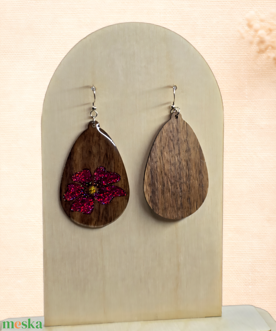 Bordó Virág � csillámos virágos fa fülbevaló - ékszer - fülbevaló - lógó csepp fülbevaló - Meska.hu