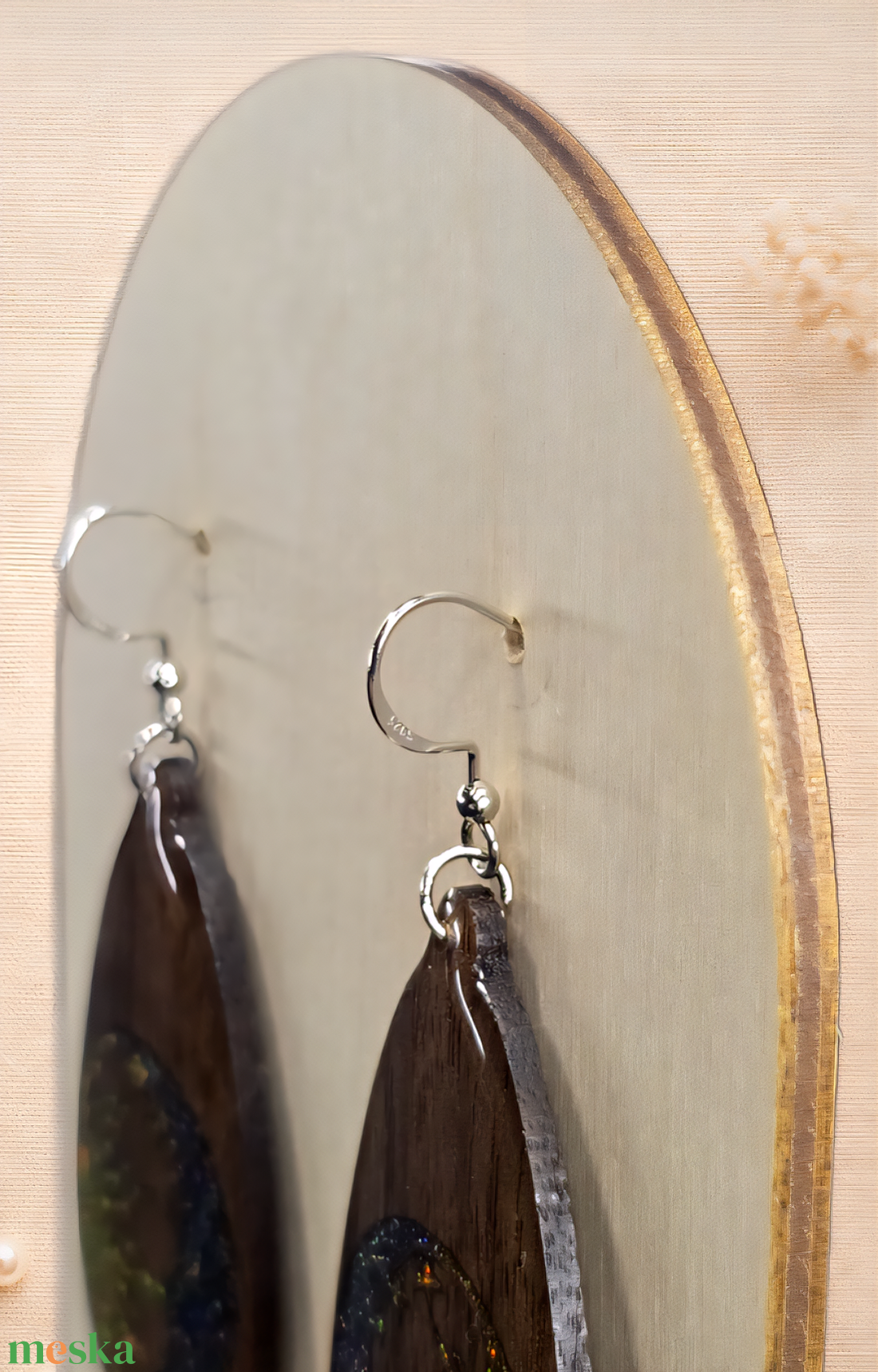 Napfény Hold � csillámos hold-mintás fa fülbevaló - ékszer - fülbevaló - lógó csepp fülbevaló - Meska.hu