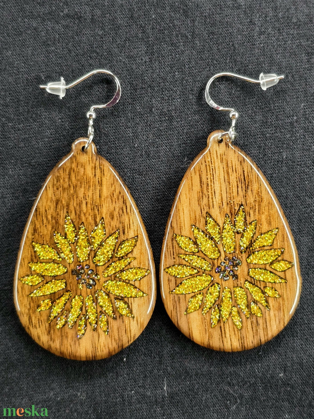 Arany Napraforgó � csillámos fa fülbevaló - ékszer - fülbevaló - lógó csepp fülbevaló - Meska.hu