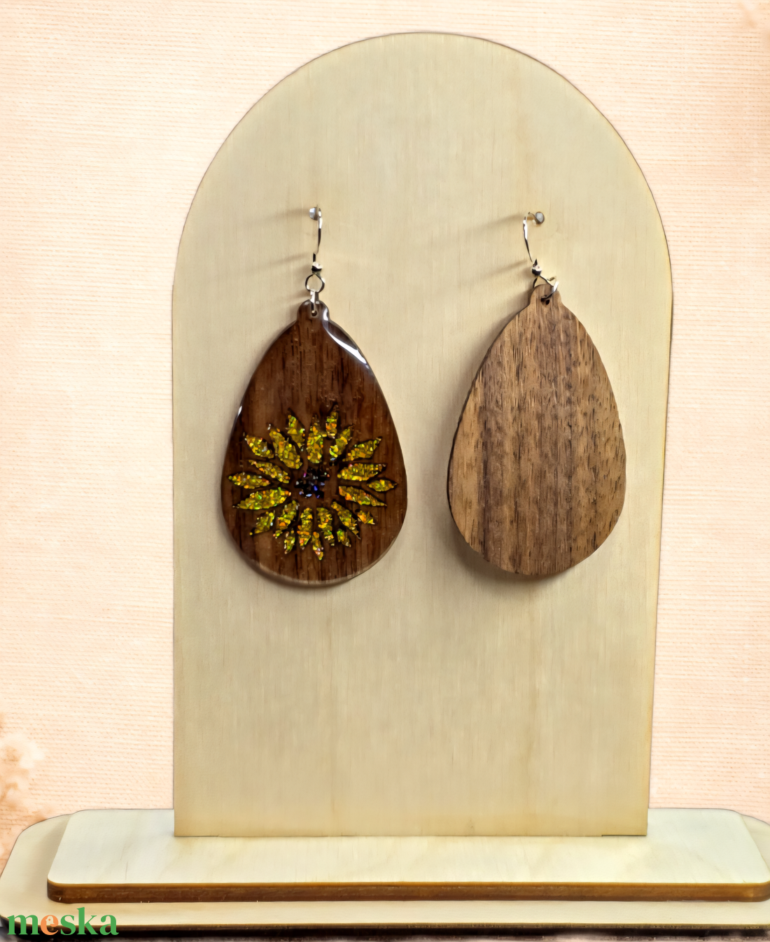 Arany Napraforgó � csillámos fa fülbevaló - ékszer - fülbevaló - lógó csepp fülbevaló - Meska.hu