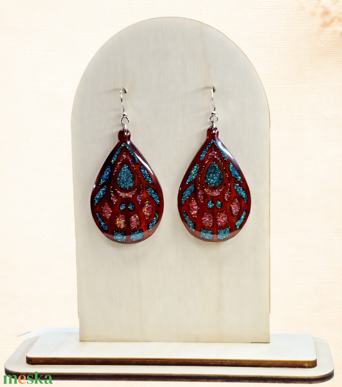 Csillámos Csepp � Rózsafa - ékszer - fülbevaló - lógó csepp fülbevaló - Meska.hu
