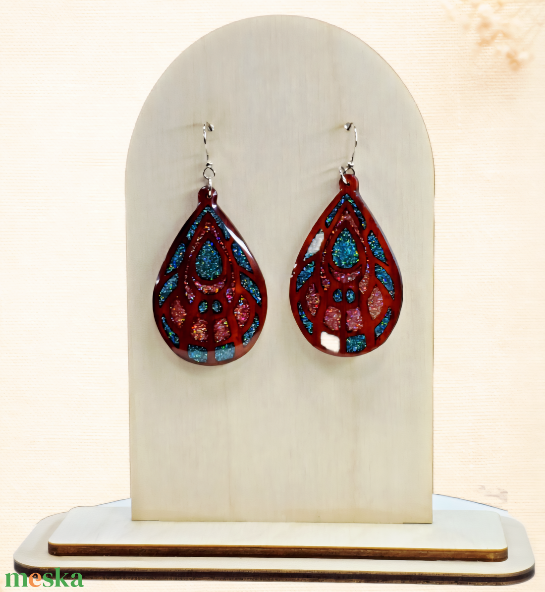 Csillámos Csepp � Rózsafa - ékszer - fülbevaló - lógó csepp fülbevaló - Meska.hu