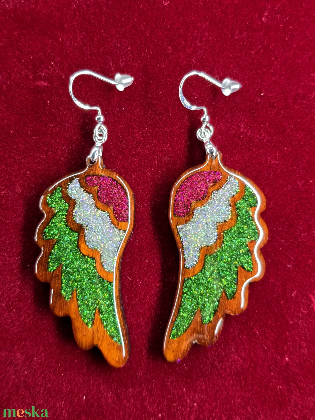 Rózsafa angyalszárny fülbevaló, ezüst akasztóval - ékszer - fülbevaló - lógó fülbevaló - Meska.hu