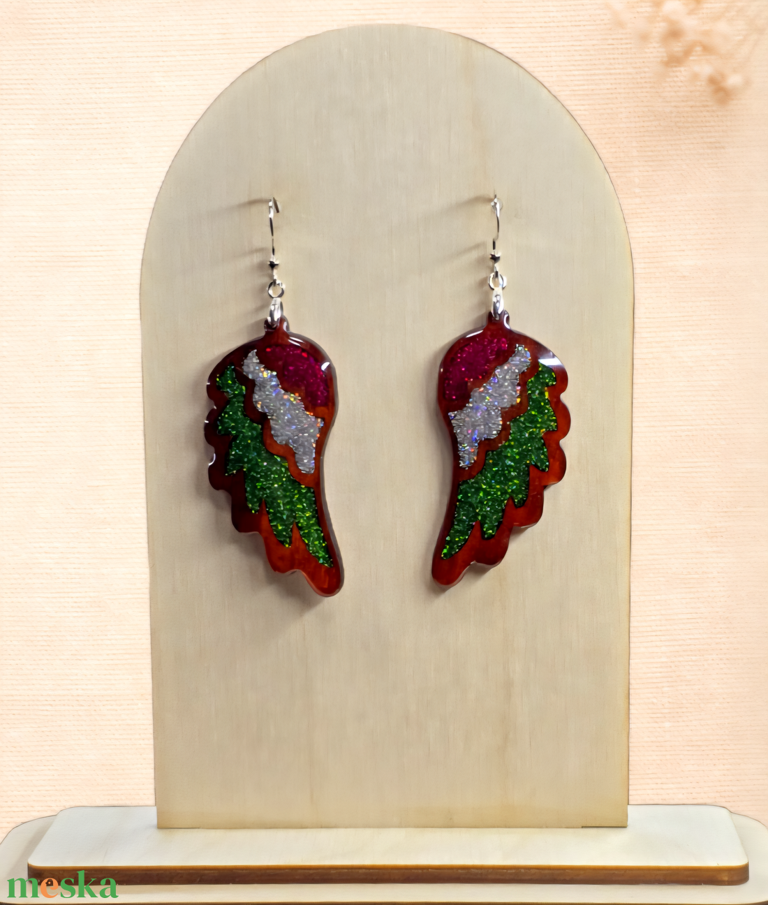 Rózsafa angyalszárny fülbevaló, ezüst akasztóval - ékszer - fülbevaló - lógó fülbevaló - Meska.hu