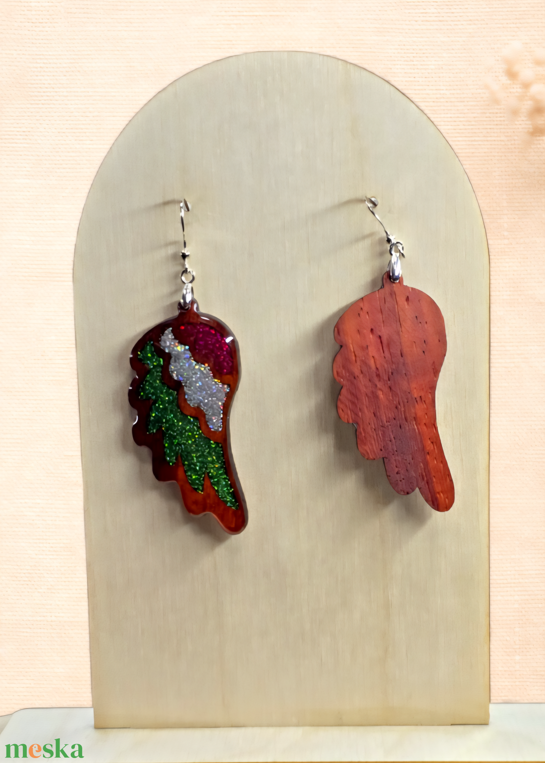 Rózsafa angyalszárny fülbevaló, ezüst akasztóval - ékszer - fülbevaló - lógó fülbevaló - Meska.hu