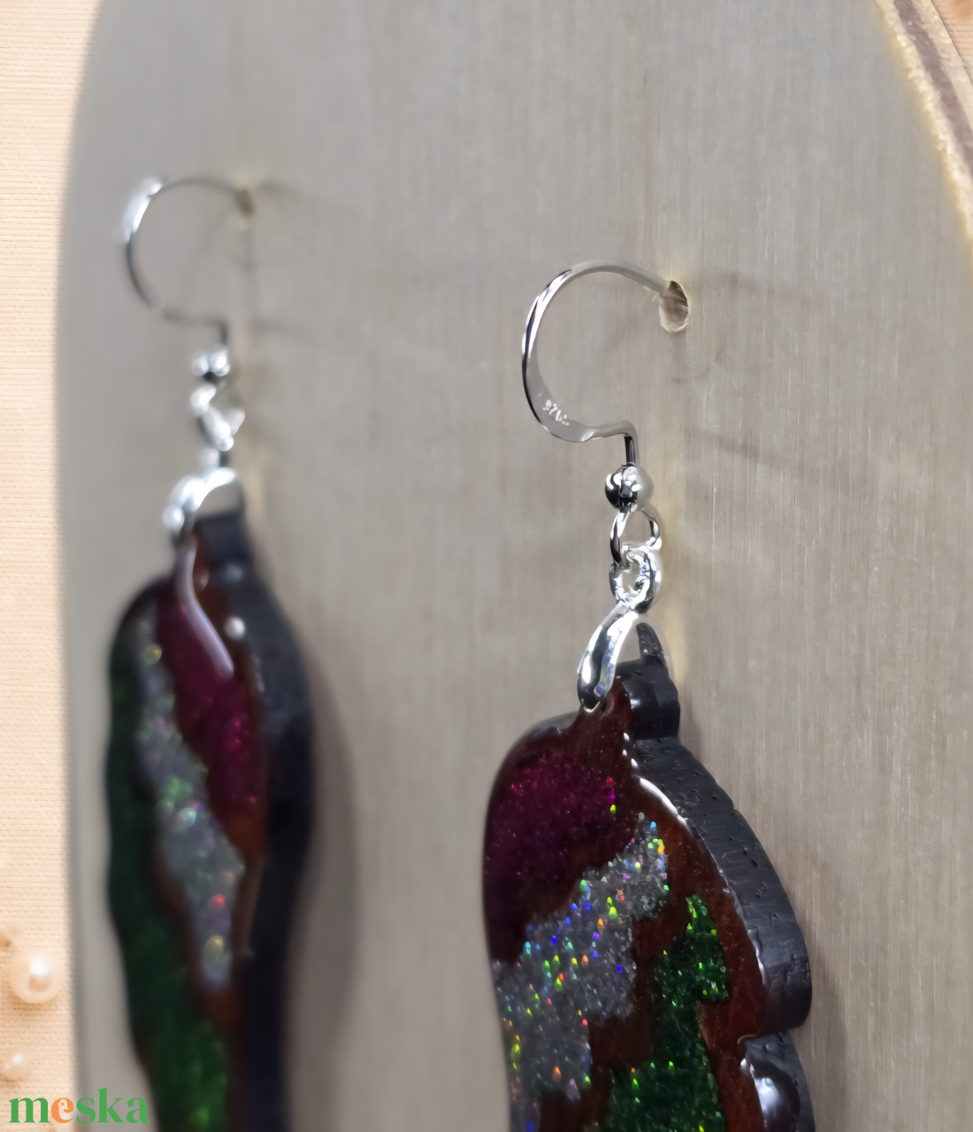 Rózsafa angyalszárny fülbevaló, ezüst akasztóval - ékszer - fülbevaló - lógó fülbevaló - Meska.hu