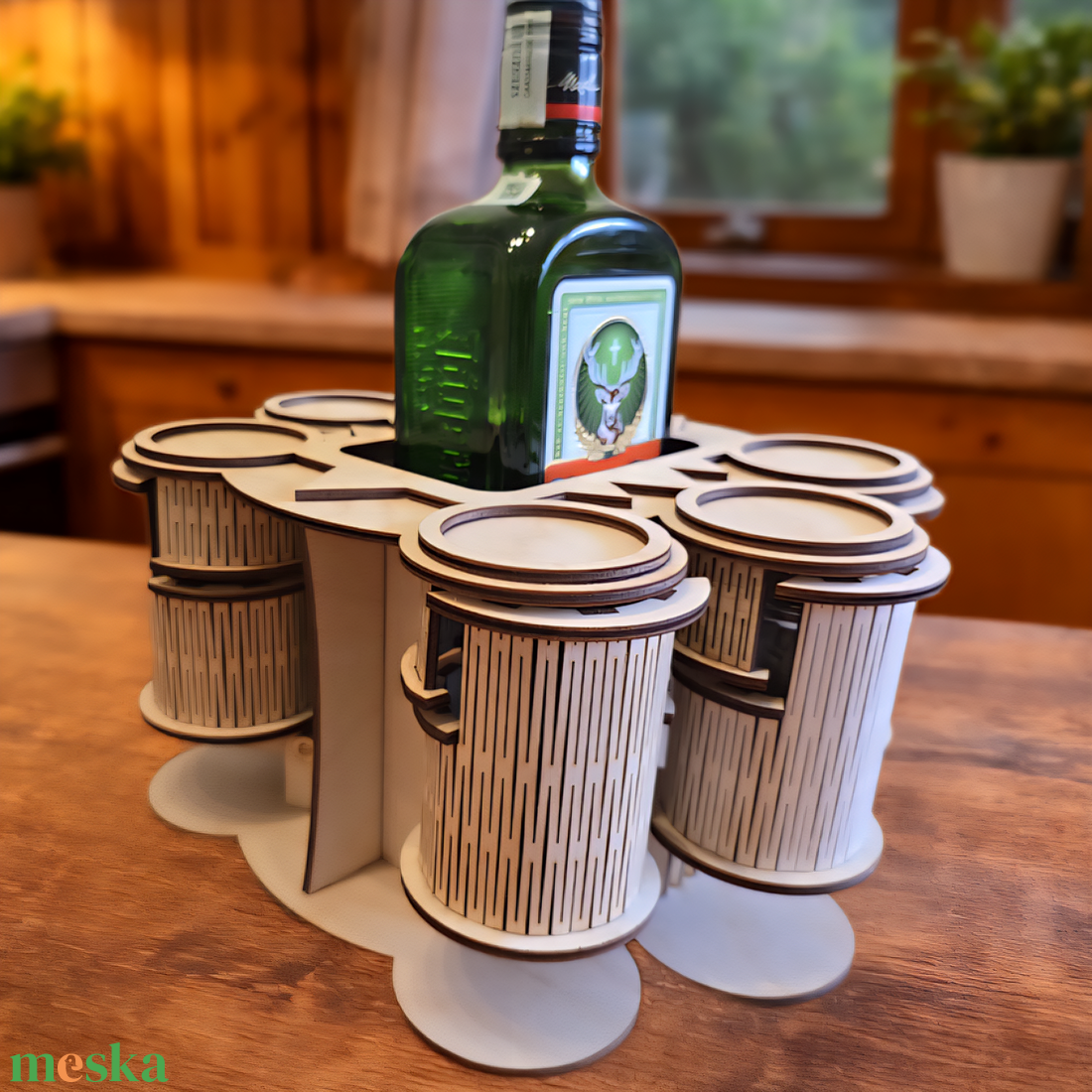 Fa italtartó felnyíló pohártartókkal � középen palacktartóval - otthon & életmód - konyhafelszerelés, tálalás - italos kellékek - italtartó - Meska.hu