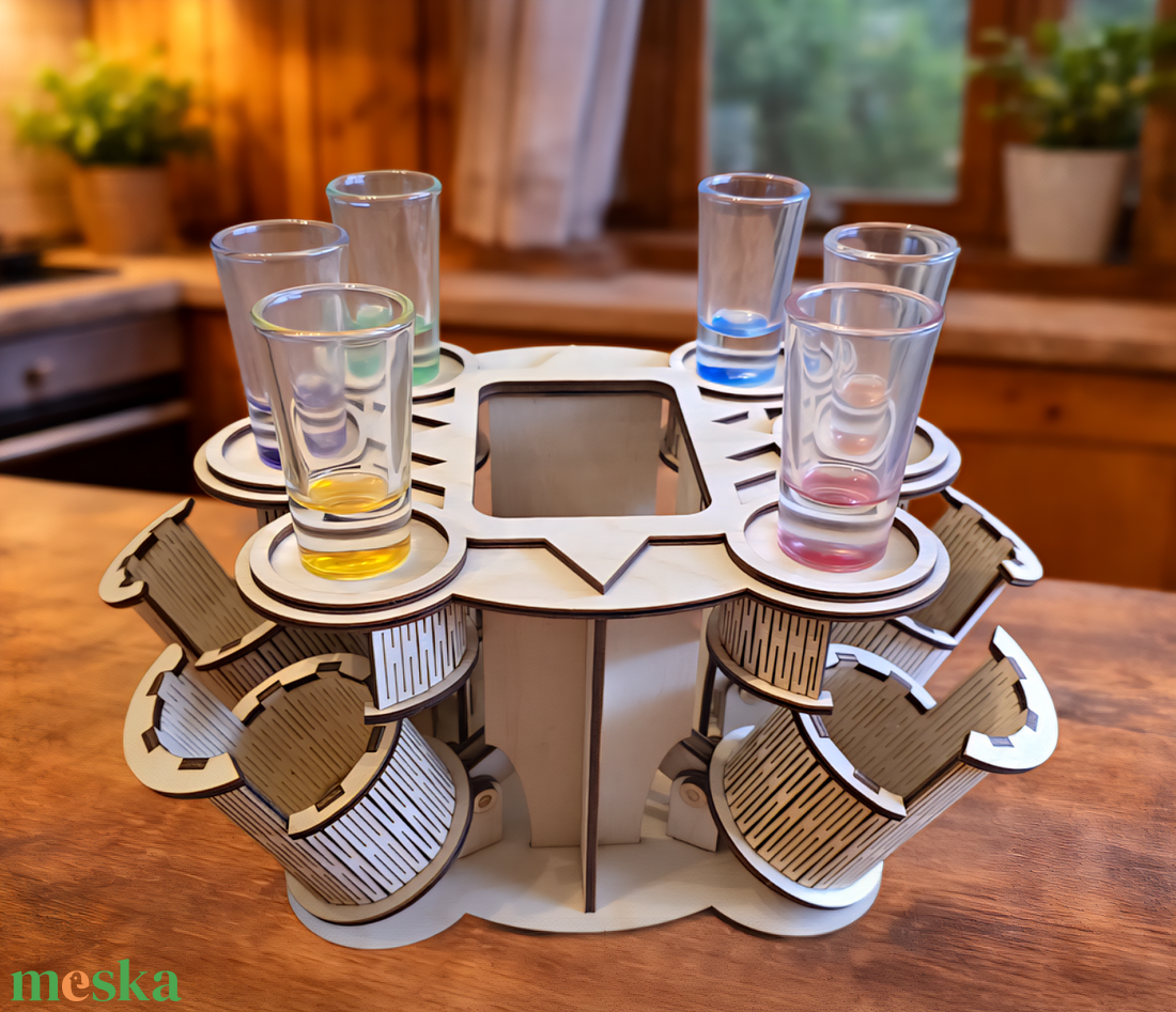 Fa italtartó felnyíló pohártartókkal � középen palacktartóval - otthon & életmód - konyhafelszerelés, tálalás - italos kellékek - italtartó - Meska.hu