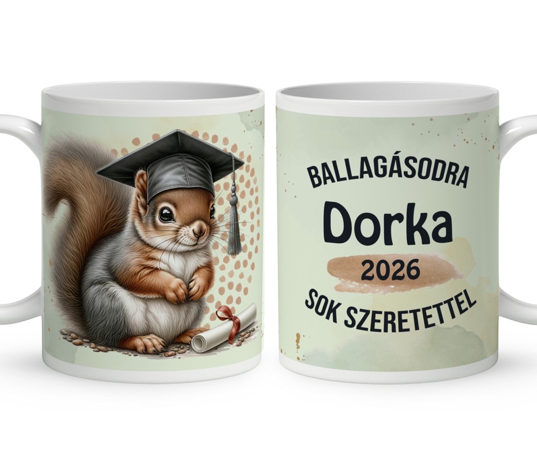 Névvel kérhető Mókus - 2026 évi Ballagásra mintás bögre - otthon & életmód - konyhafelszerelés, tálalás - tálalás - bögre & csésze - Meska.hu
