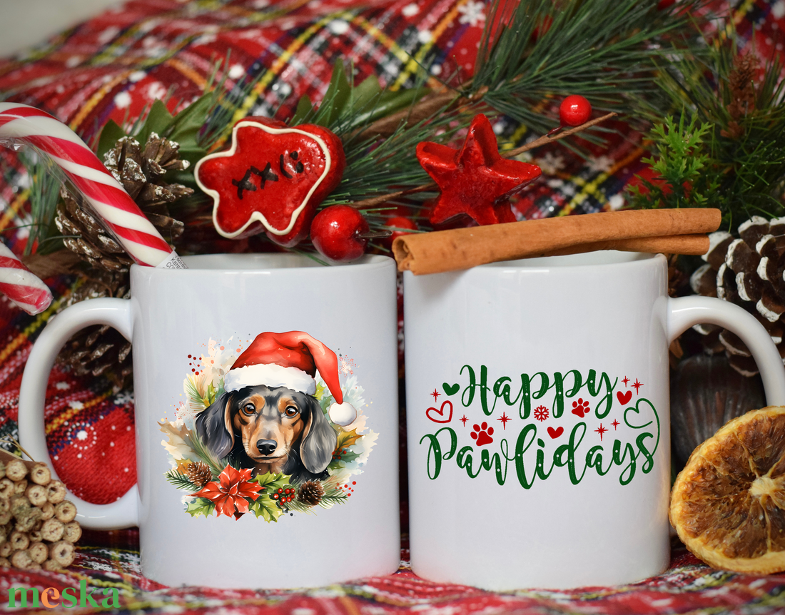 Tacskó karácsonyi bögre - otthon & életmód - konyhafelszerelés, tálalás - tálalás - bögre & csésze - Meska.hu