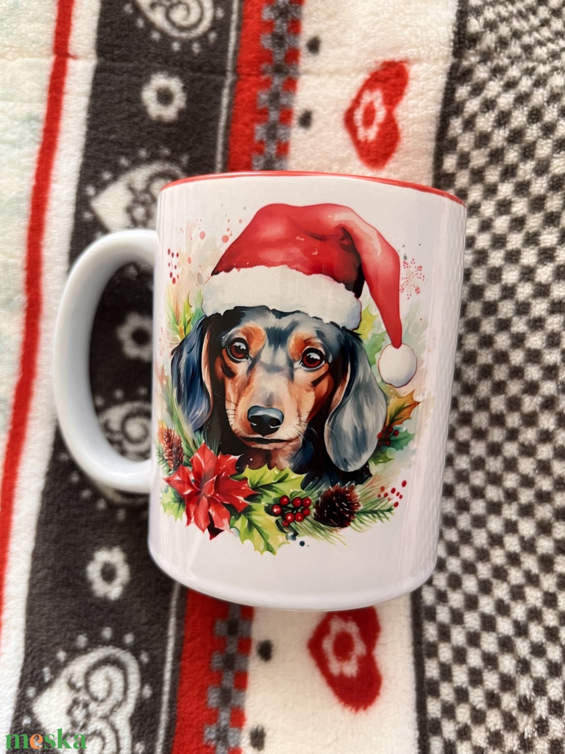 Tacskó karácsonyi bögre - otthon & életmód - konyhafelszerelés, tálalás - tálalás - bögre & csésze - Meska.hu