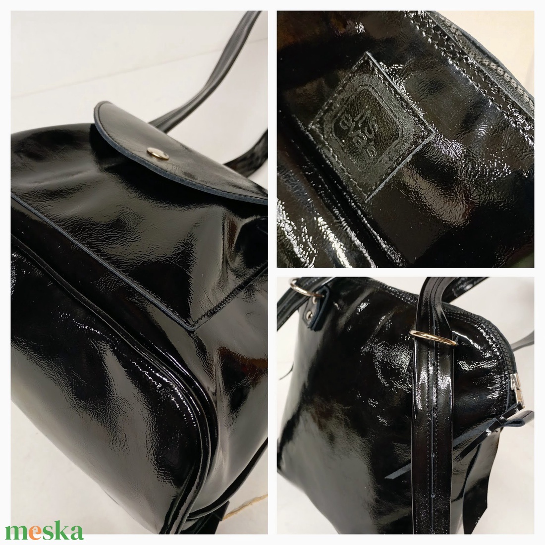 Háti/váll táska fekete lakk - táska & tok - variálható táska - Meska.hu