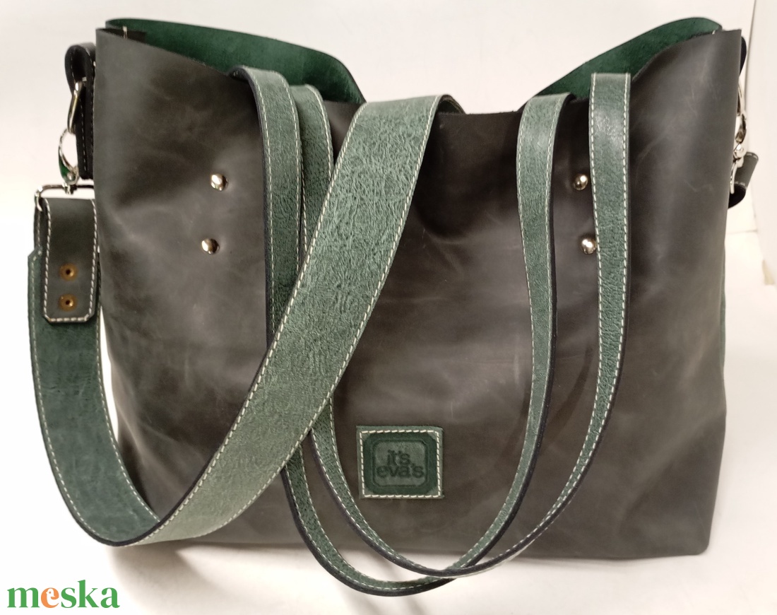 Bevásárló táska zöld/szürke - táska & tok - kézitáska & válltáska - nagy pakolós táska - Meska.hu