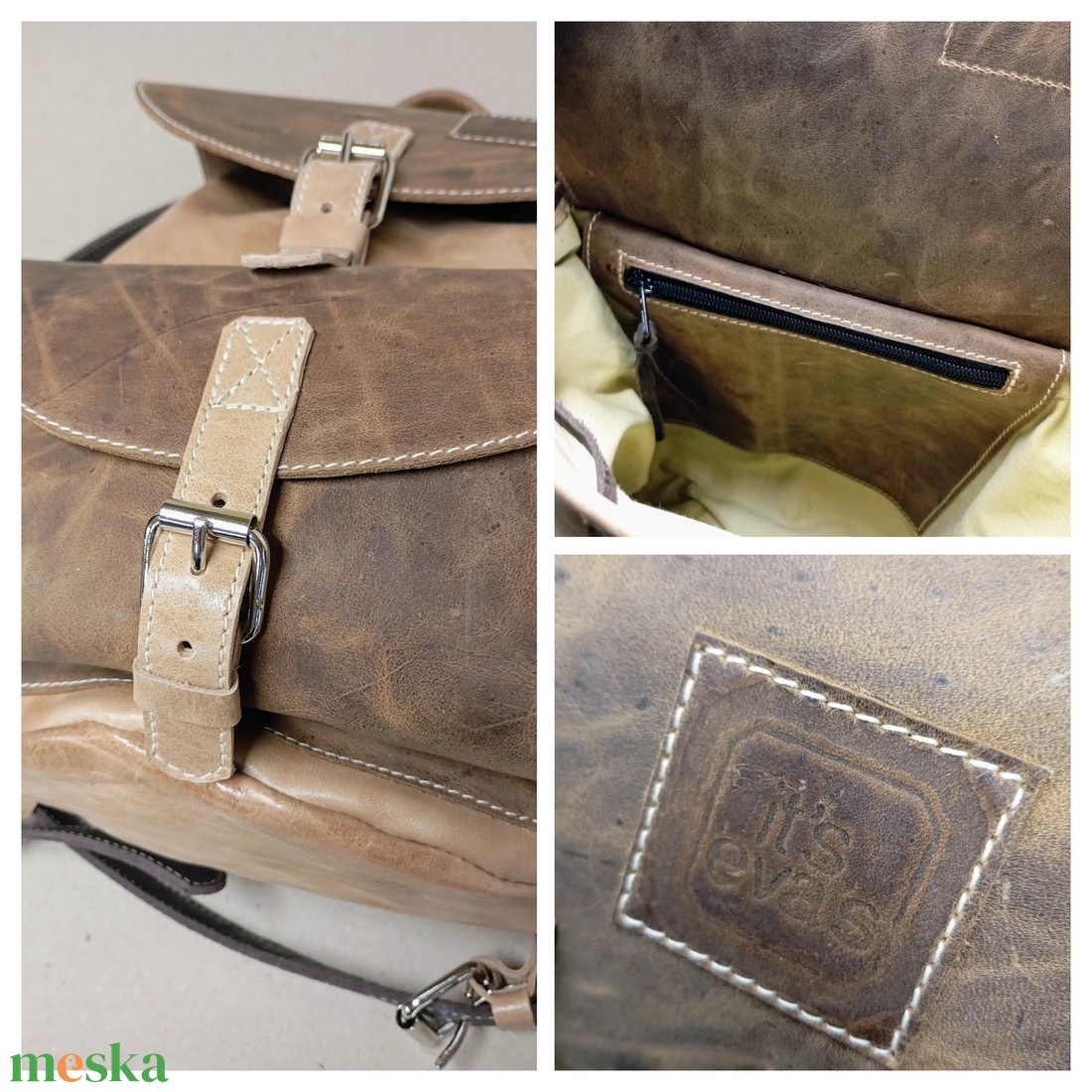 Pici drapp hátizsák egy kis barnával - táska & tok - hátizsák - hátizsák - Meska.hu