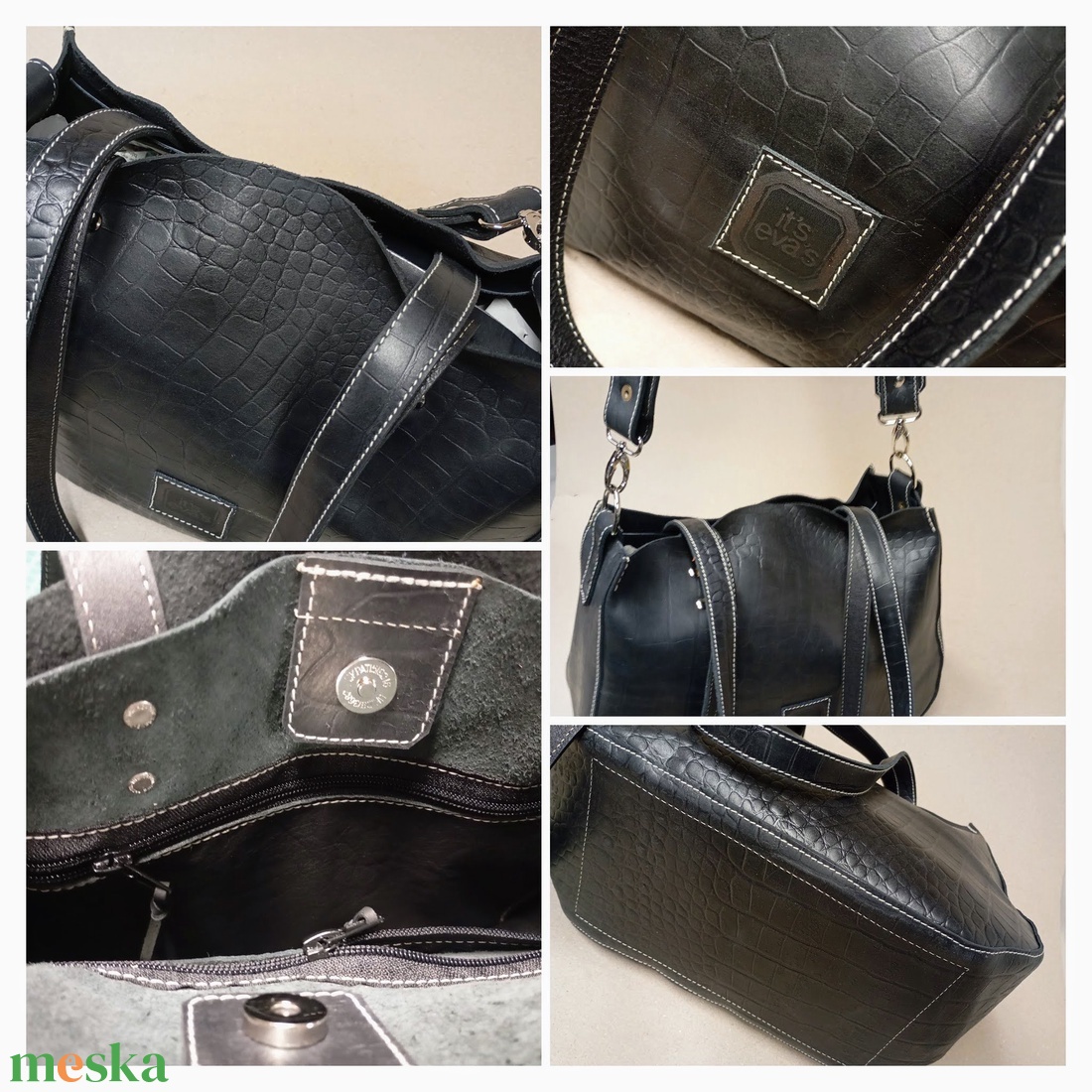 Kisebb mindentbele táska - krokodilfekete - táska & tok - kézitáska & válltáska - nagy pakolós táska - Meska.hu