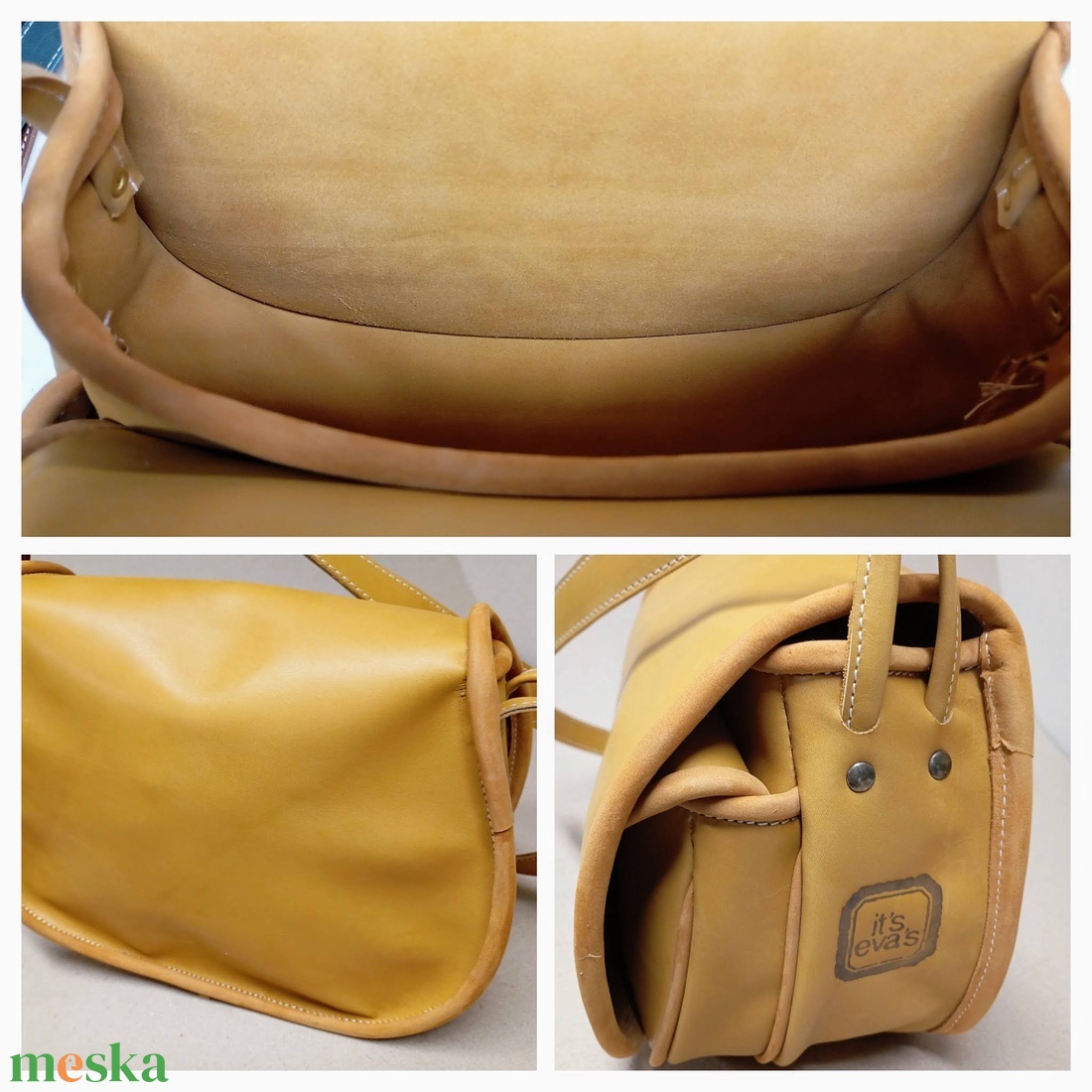 Vadásztáska sárga marhabőrből - táska & tok - kézitáska & válltáska - vállon átvethető táska - Meska.hu