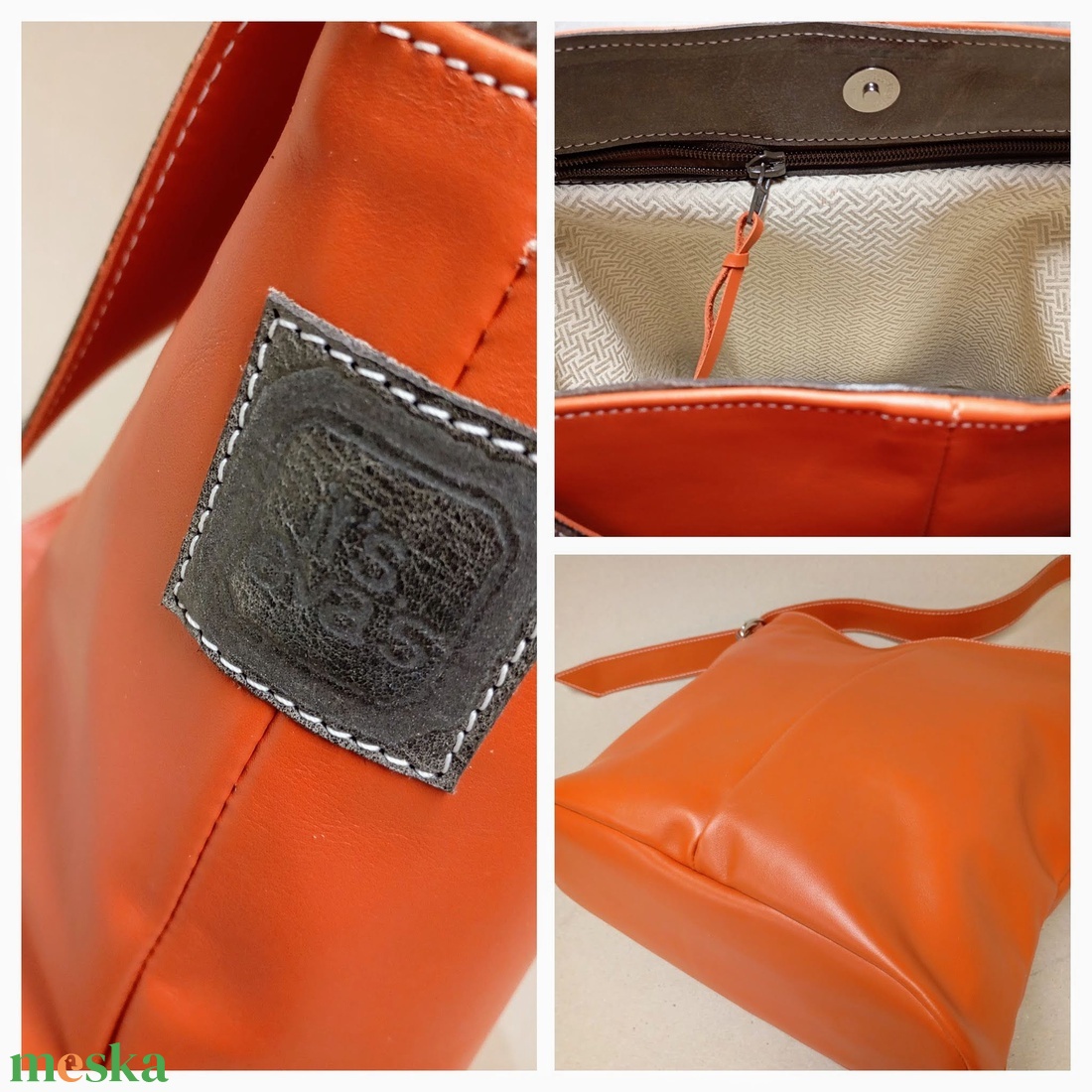 Elegáns válltáska_narancssárga szürkével - táska & tok - kézitáska & válltáska - nagy pakolós táska - Meska.hu