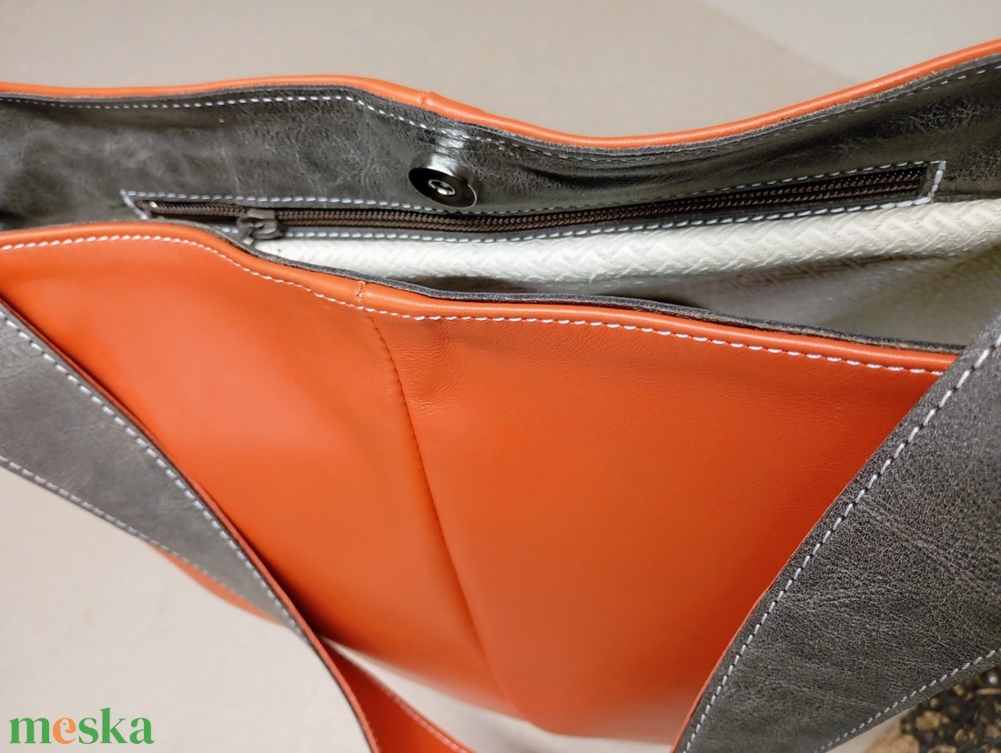 Elegáns válltáska_narancssárga szürkével - táska & tok - kézitáska & válltáska - nagy pakolós táska - Meska.hu