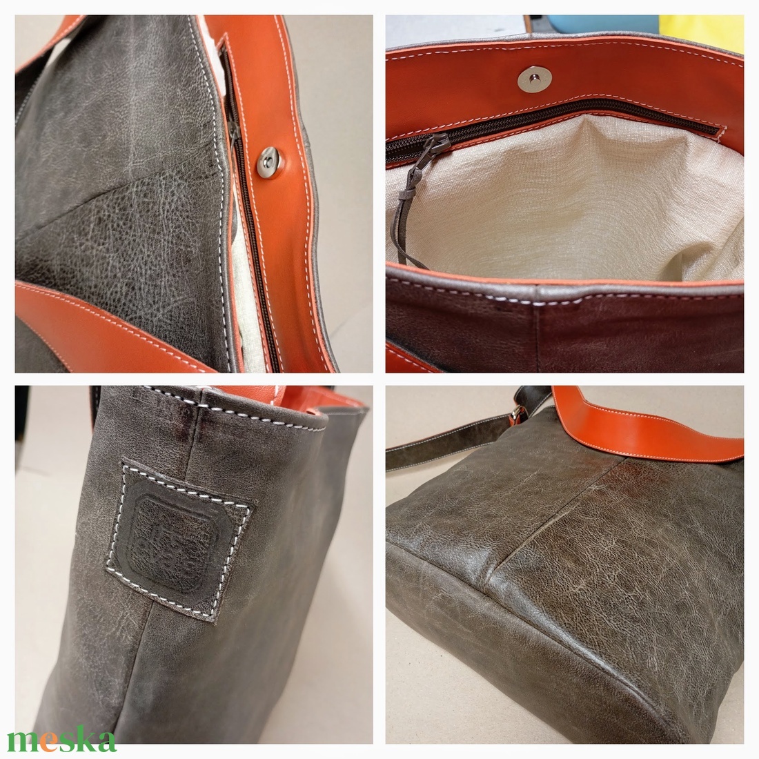 Elegáns válltáska_szürke narancssárgával - táska & tok - kézitáska & válltáska - nagy pakolós táska - Meska.hu