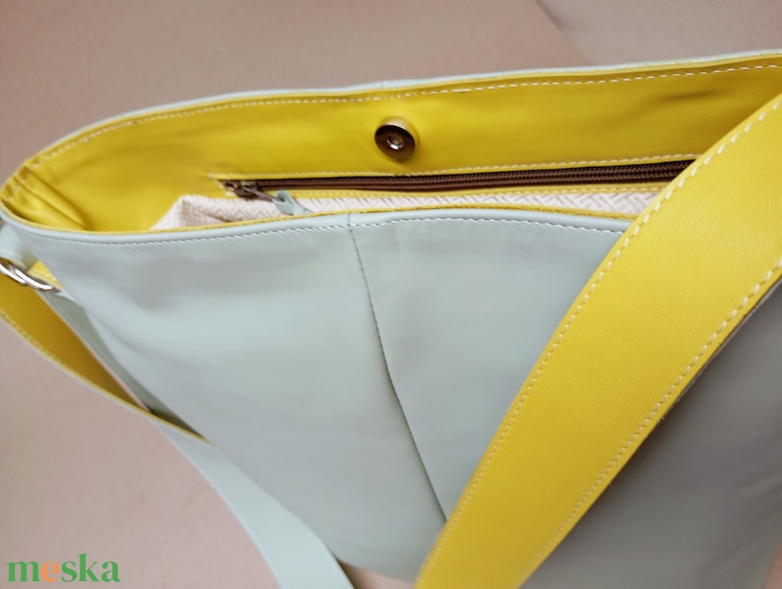 Elegáns válltáska_almazöld/citromsárga - táska & tok - kézitáska & válltáska - nagy pakolós táska - Meska.hu