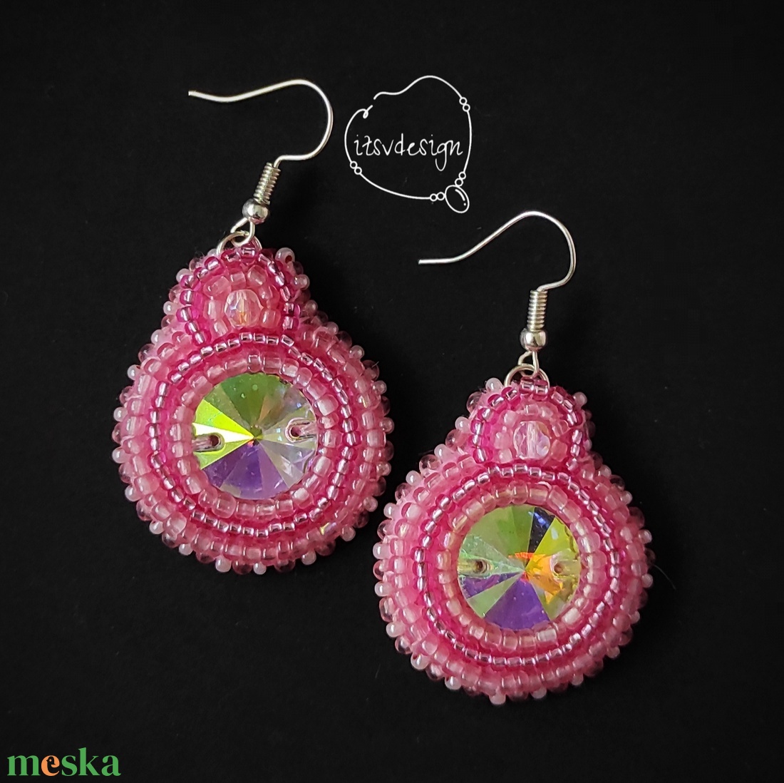 Karina fülbevaló (rózsaszín)  - ékszer - fülbevaló - lógós kerek fülbevaló - Meska.hu