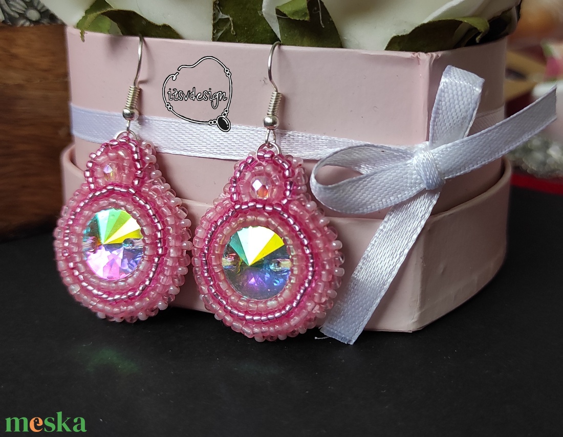 Karina fülbevaló (rózsaszín)  - ékszer - fülbevaló - lógós kerek fülbevaló - Meska.hu