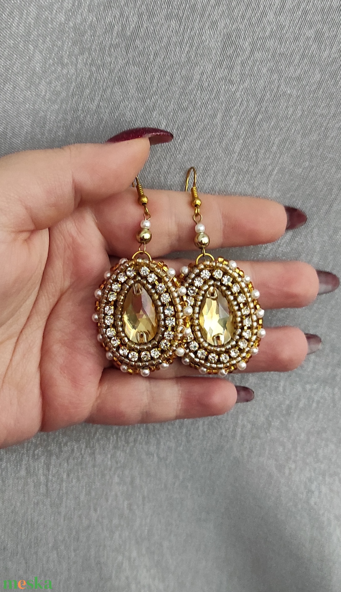 Golden drop - ékszer - fülbevaló - lógó csepp fülbevaló - Meska.hu