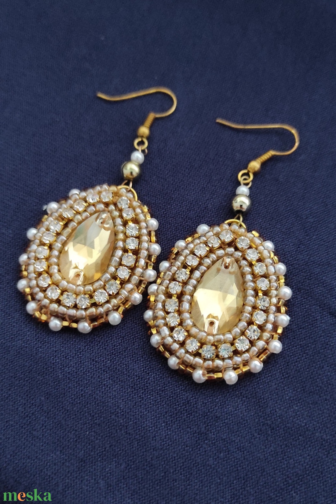 Golden drop - ékszer - fülbevaló - lógó csepp fülbevaló - Meska.hu