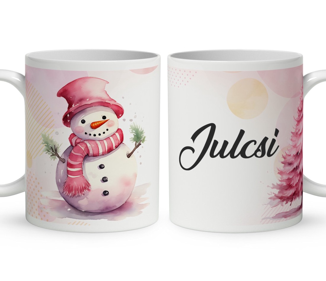 Kérd a neveddel - Édes pink hóember mintás bögre - otthon & életmód - konyhafelszerelés, tálalás - tálalás - bögre & csésze - Meska.hu