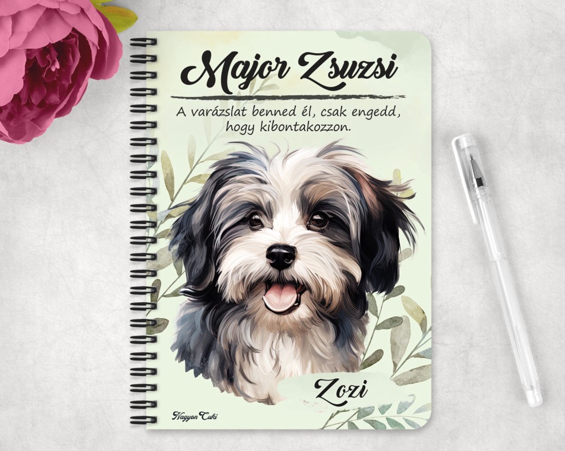 Személyre szabható - Szürke Havanese portré mintás A6-os füzet - otthon & életmód - papír, írószer - jegyzetfüzet & napló - Meska.hu