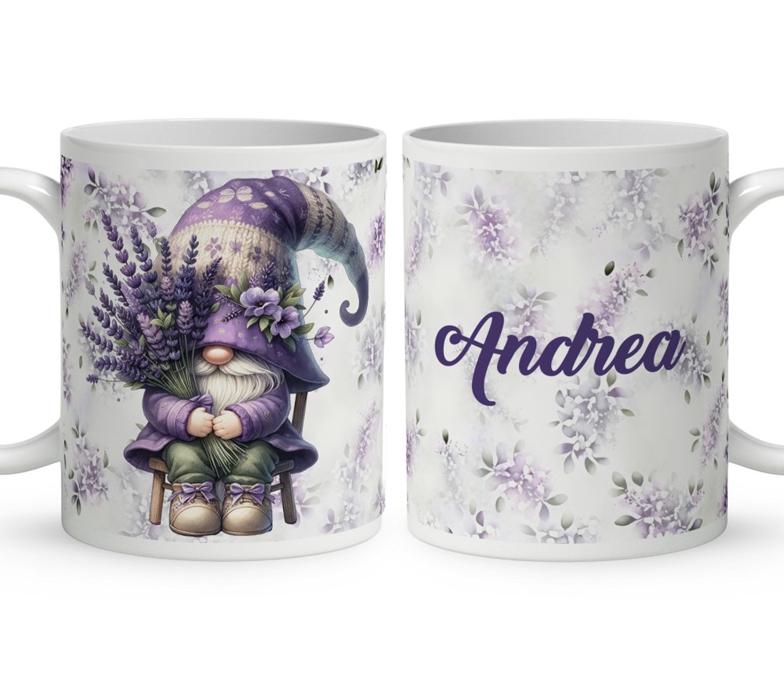 Névvel kérhető - Levendulás manó egy csokorral mintás bögre - otthon & életmód - konyhafelszerelés, tálalás - tálalás - bögre & csésze - Meska.hu