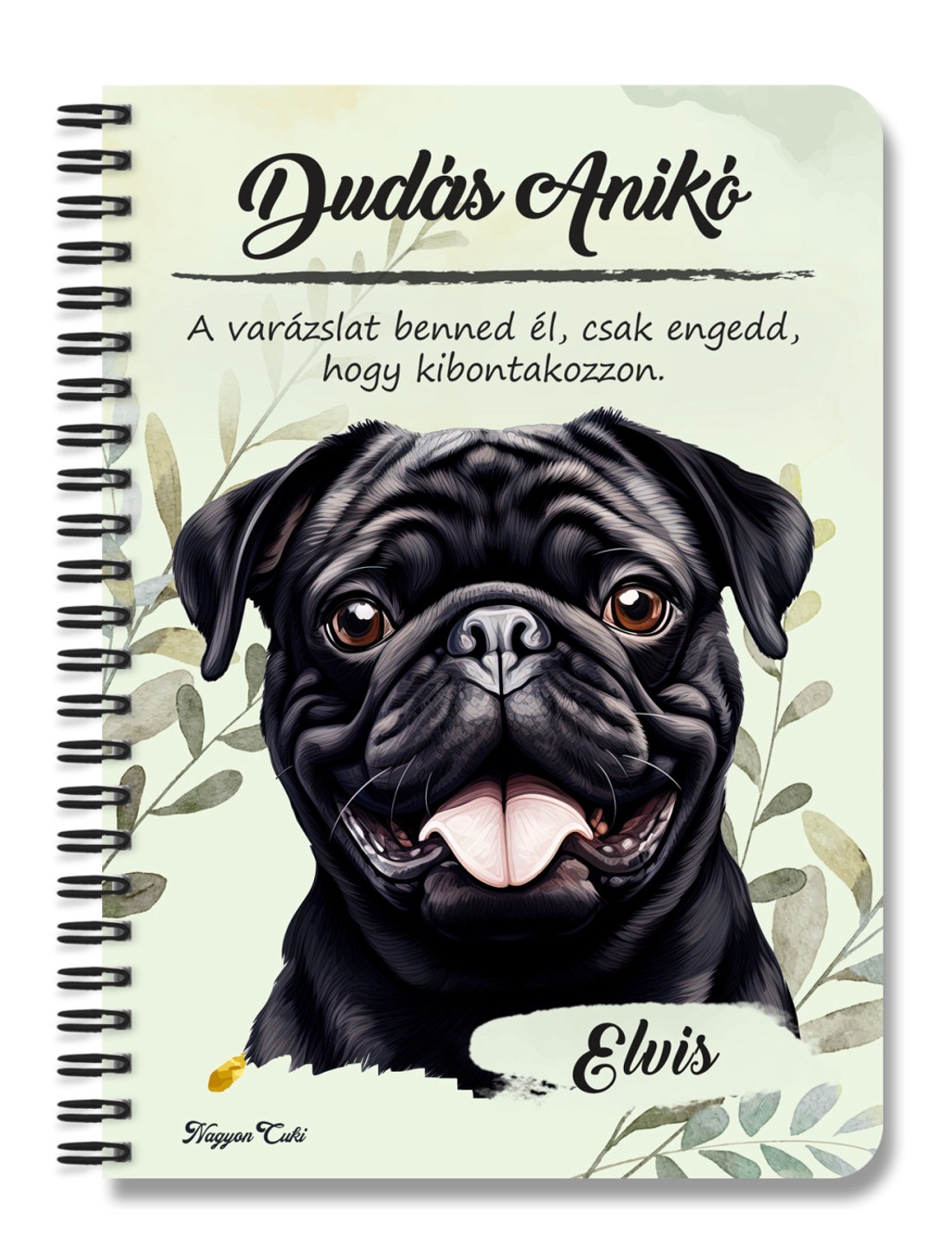 Személyre szabható - Fekete mopsz portré mintás A6-os füzet - otthon & életmód - papír, írószer - jegyzetfüzet & napló - Meska.hu