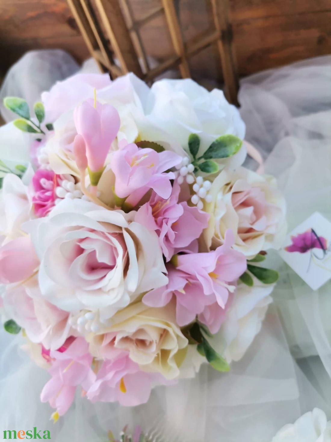 Frézia-Rózsa menyasszonyi, esküvői csokor_szett_ hajdísz, kitűző - esküvő - menyasszonyi- és dobócsokor - Meska.hu