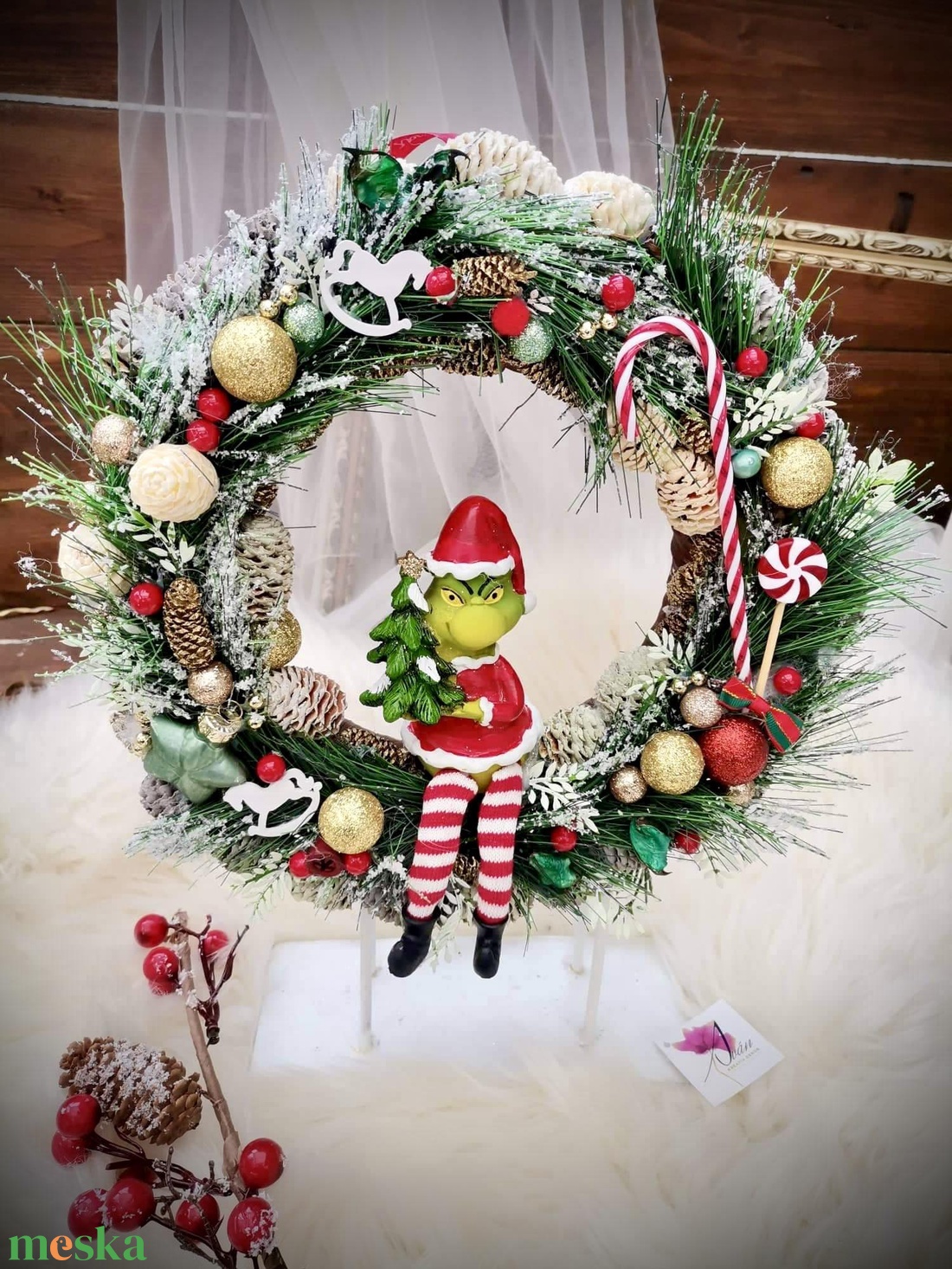 Grincs Grinch ajtódísz kopogtató - karácsony - adventi díszek - adventi ajtódísz - Meska.hu