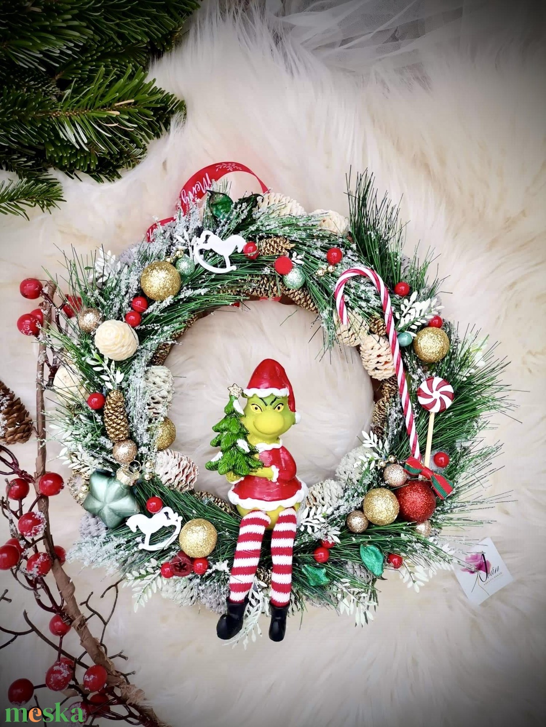 Grincs Grinch ajtódísz kopogtató - karácsony - adventi díszek - adventi ajtódísz - Meska.hu