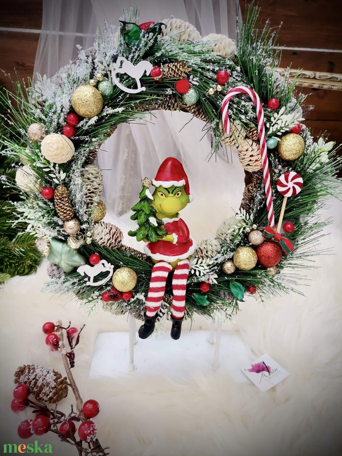 Grincs Grinch ajtódísz kopogtató - karácsony - adventi díszek - adventi ajtódísz - Meska.hu