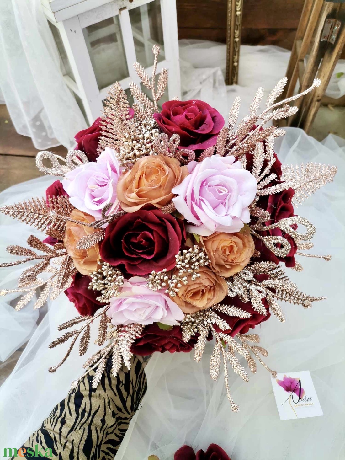 Rosegold, bordó Menyasszonyi csokor örök, csokor örökcsokor szett, esküvői virág, örökvirág - esküvő - menyasszonyi- és dobócsokor - Meska.hu