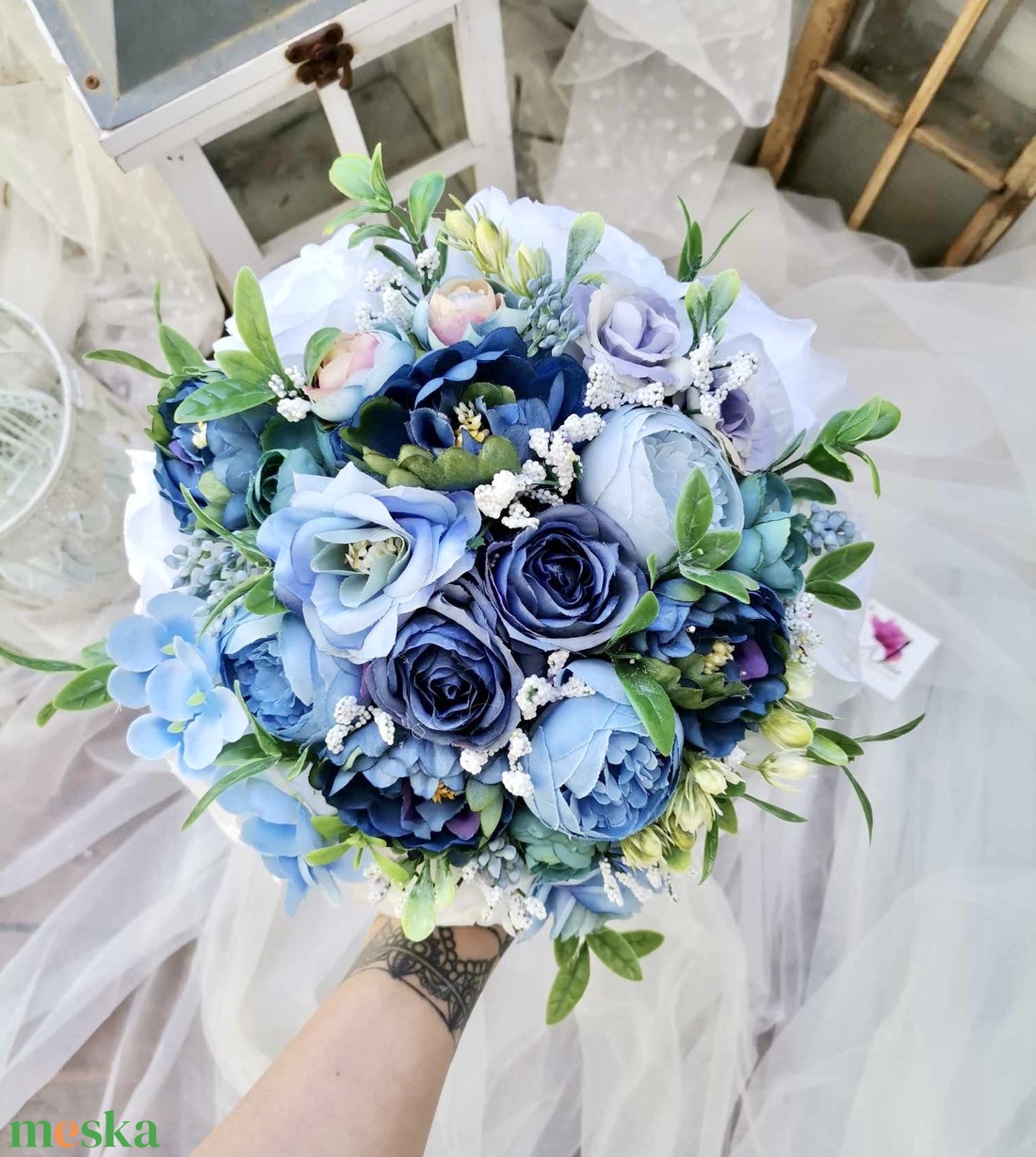 Valami kék Menyasszonyi csokor örök, csokor örökcsokor, esküvői dekoráció - esküvő - menyasszonyi- és dobócsokor - Meska.hu