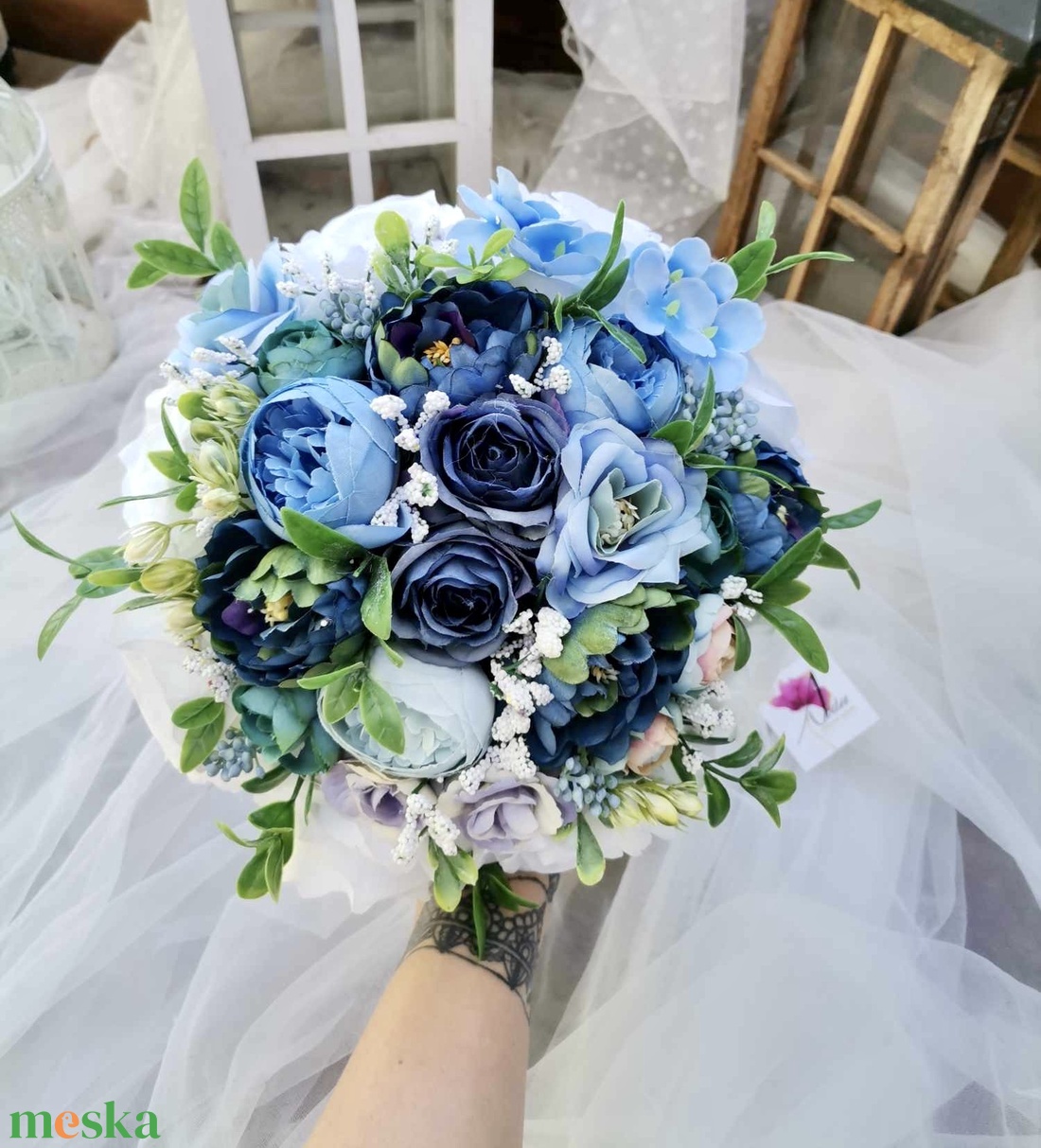 Valami kék Menyasszonyi csokor örök, csokor örökcsokor, esküvői dekoráció - esküvő - menyasszonyi- és dobócsokor - Meska.hu