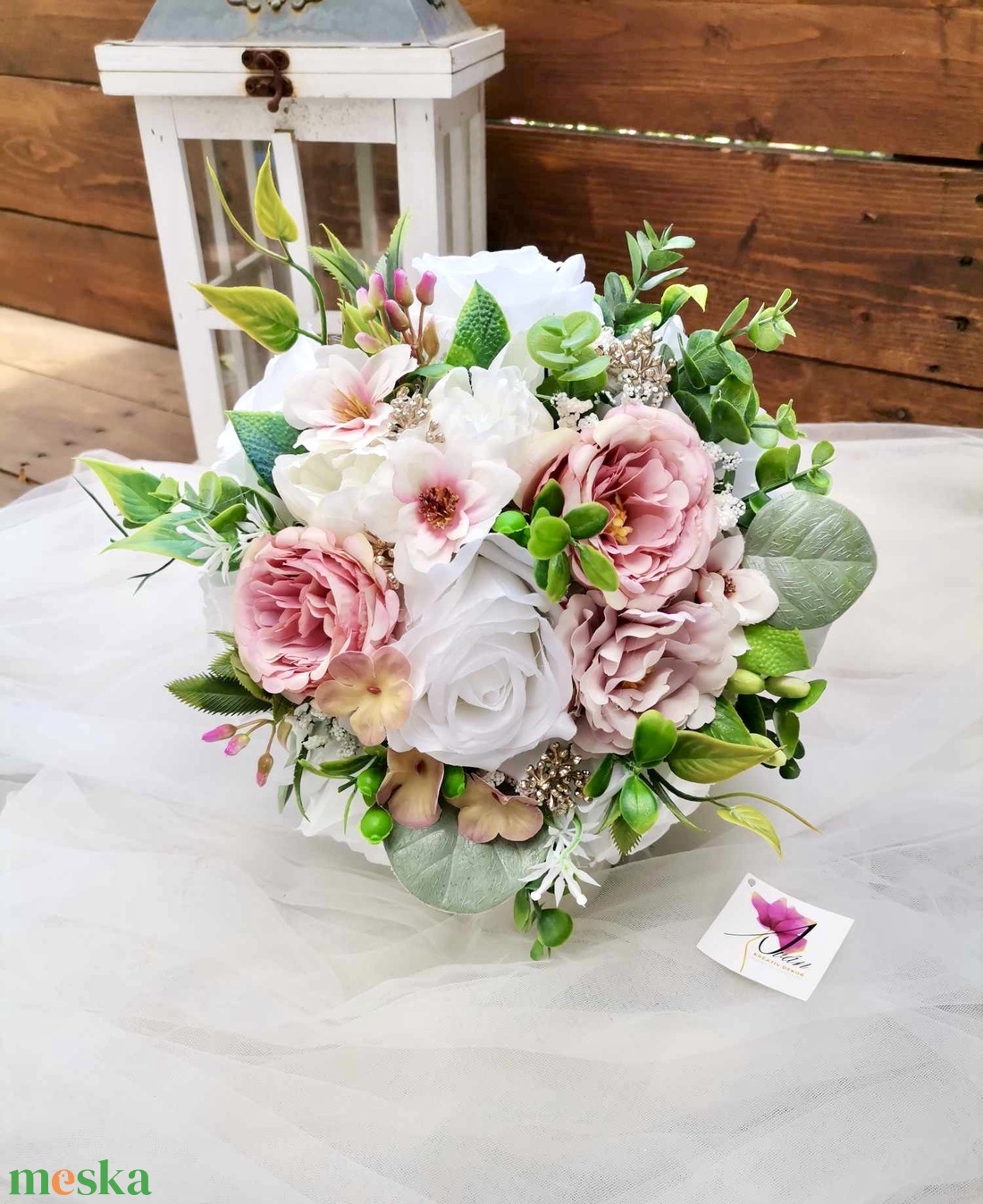 Pasztell Menyasszonyi csokor örök, csokor örökcsokor, fehér rózsa latte csokor - esküvő - menyasszonyi- és dobócsokor - Meska.hu