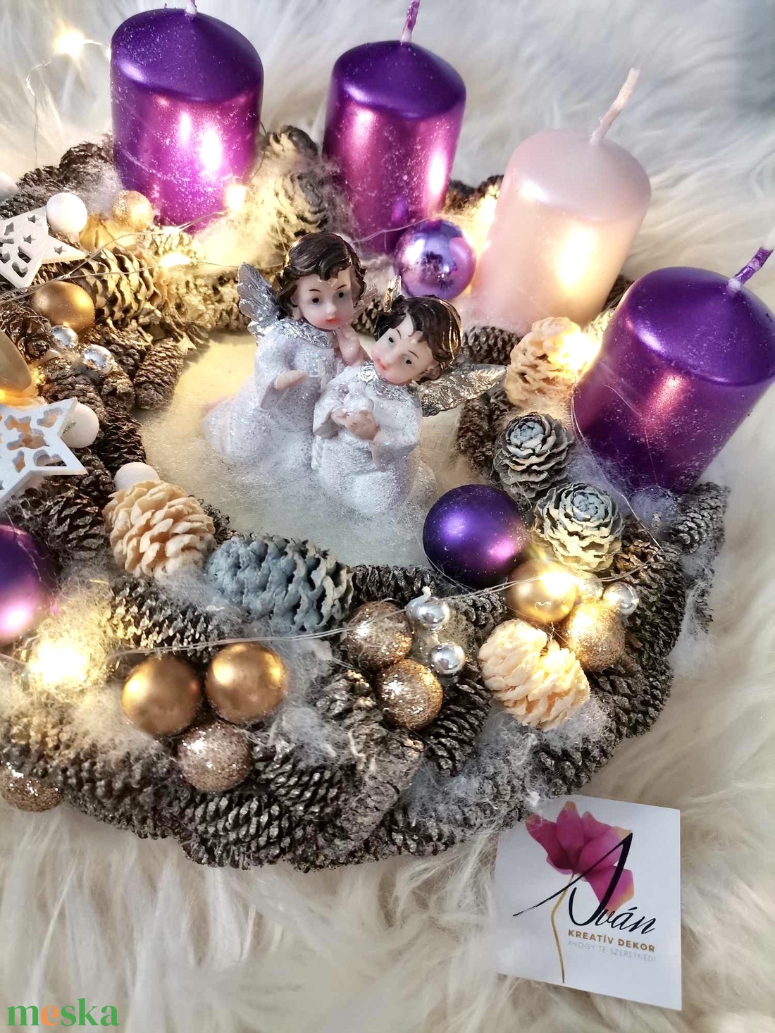 Akció! Angyal világító adventi koszorú, angyalka világít koszorú - karácsony - adventi díszek - adventi koszorú - Meska.hu