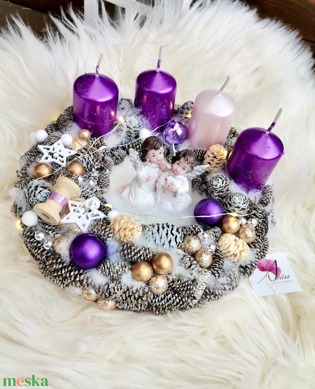 Akció! Angyal világító adventi koszorú, angyalka világít koszorú - karácsony - adventi díszek - adventi koszorú - Meska.hu