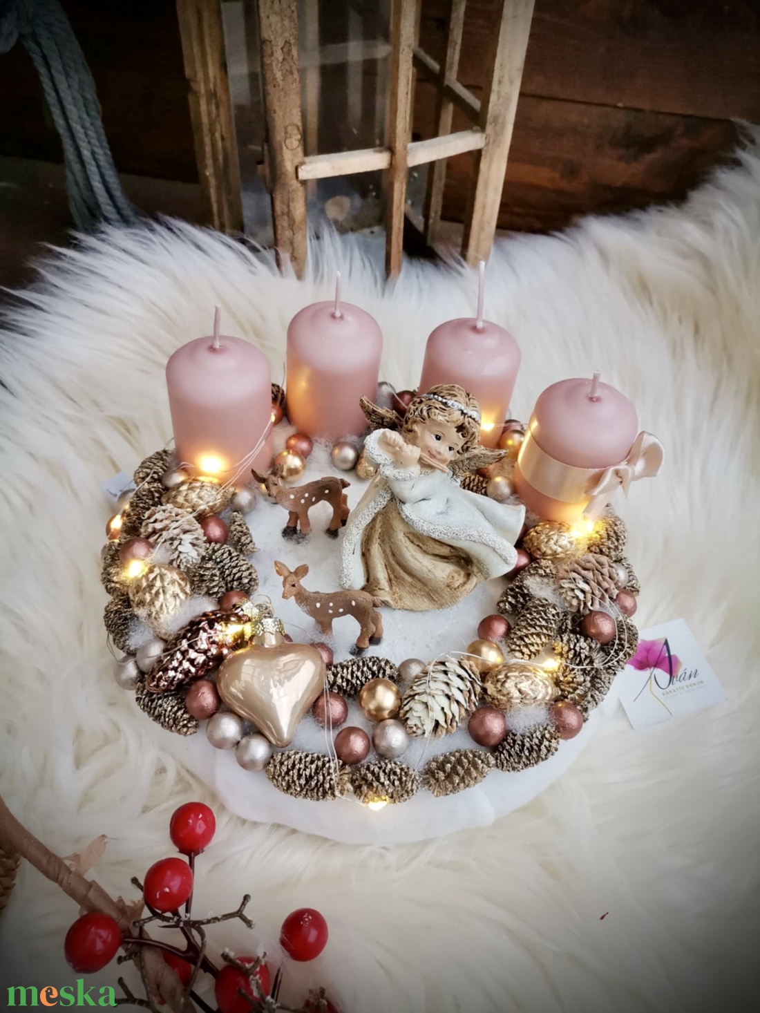 Világító adventi koszorú , angyal koszorú, karácsonyi asztaldísz dekoráció   - karácsony - adventi díszek - adventi koszorú - Meska.hu
