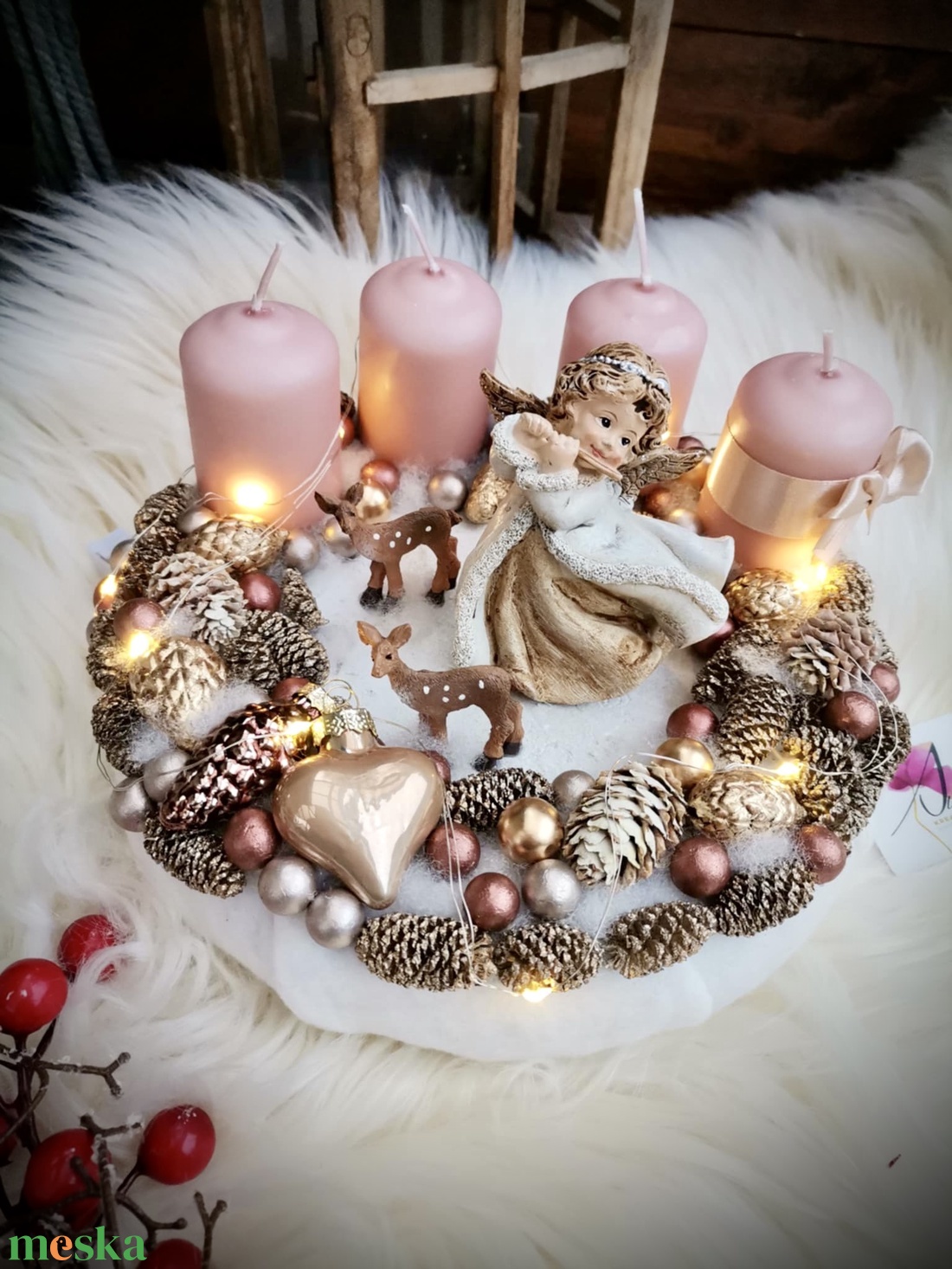 Világító adventi koszorú , angyal koszorú, karácsonyi asztaldísz dekoráció   - karácsony - adventi díszek - adventi koszorú - Meska.hu