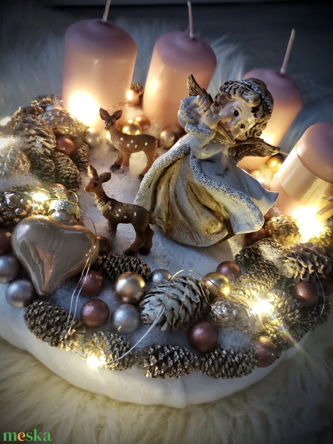 Világító adventi koszorú , angyal koszorú, karácsonyi asztaldísz dekoráció   - karácsony - adventi díszek - adventi koszorú - Meska.hu