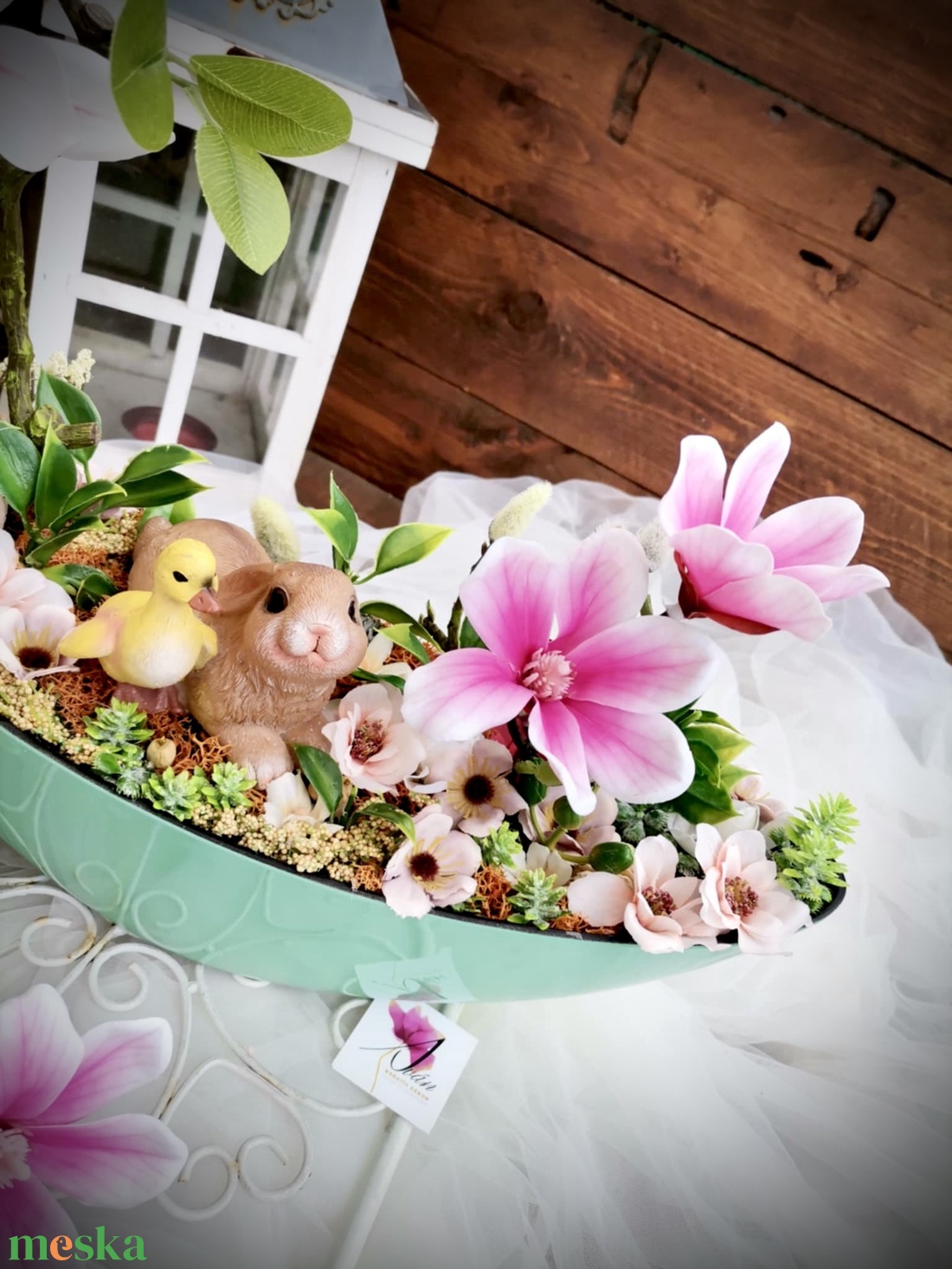 Csónak dekoráció, Selyemvirág asztaldísz , Magnólia tál - otthon & életmód - dekoráció - asztal és polc dekoráció - asztaldísz - Meska.hu