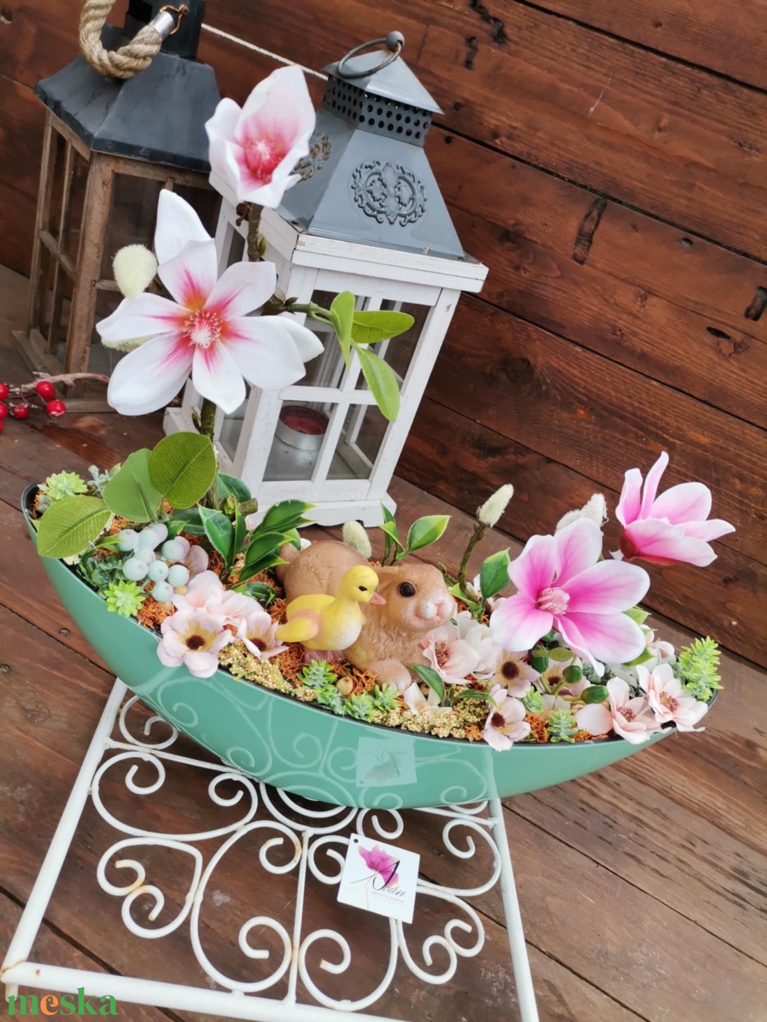 Csónak dekoráció, Selyemvirág asztaldísz , Magnólia tál - otthon & életmód - dekoráció - asztal és polc dekoráció - asztaldísz - Meska.hu