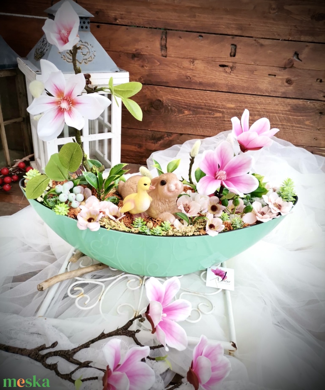 Csónak dekoráció, Selyemvirág asztaldísz , Magnólia tál - otthon & életmód - dekoráció - asztal és polc dekoráció - asztaldísz - Meska.hu