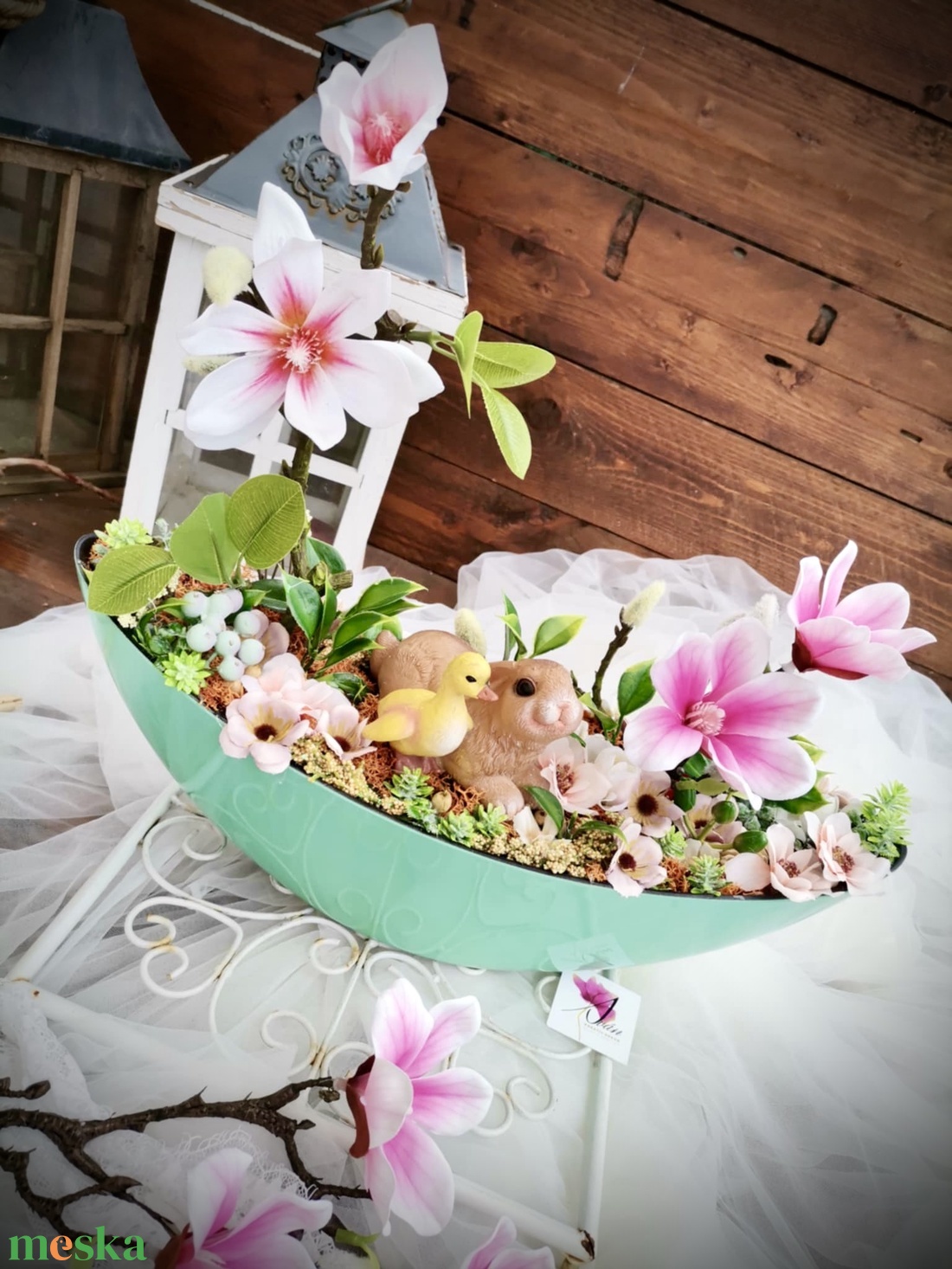 Csónak dekoráció, Selyemvirág asztaldísz , Magnólia tál - otthon & életmód - dekoráció - asztal és polc dekoráció - asztaldísz - Meska.hu